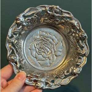 Vintage Arthur Court Aluminum Bunny Rabbit and Rose Flower Bowl / Wine Holder